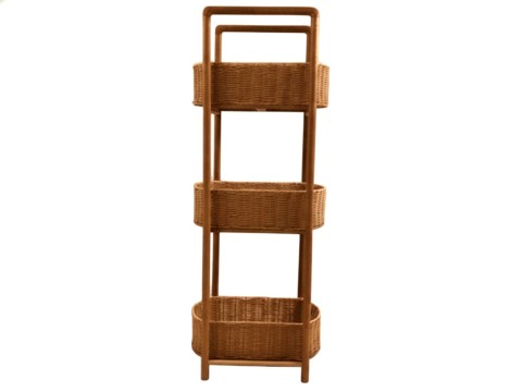 Superior Wooden 3-Tier Storage Tower with Woven Paper Cord Baskets and Wooden Frame